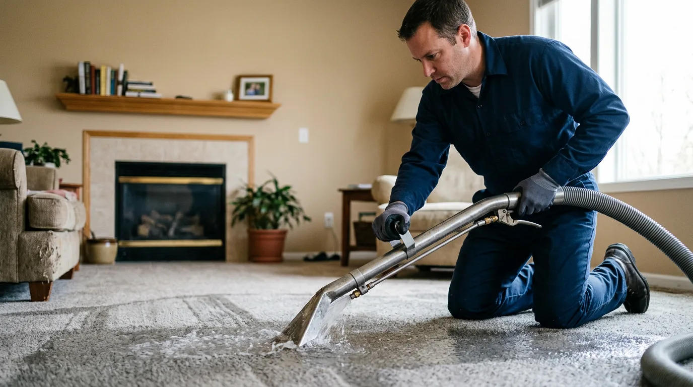 Water damage restoration technician working near Brooklyn, IA